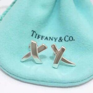 Like New Tiffany & Co. Sterling Silver X Kiss Pierced Earrings